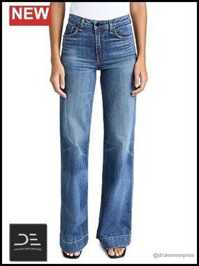 Mid-Rise Wide Leg Non-Stretch Denim Jeans with 5-Pocket Style